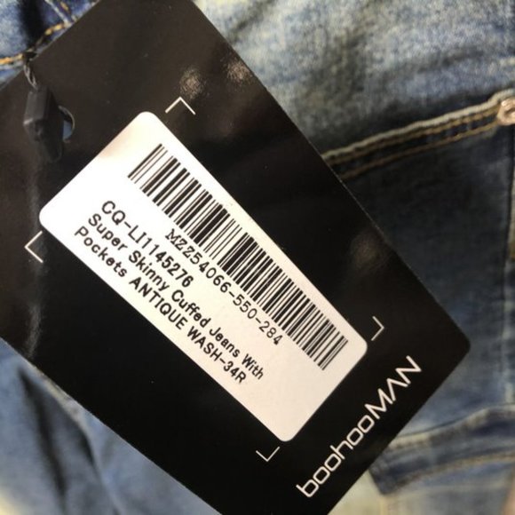 Boohoo Man Size 34R Super Skinny Cuff Pocket Jeans - Picture 9 of 11